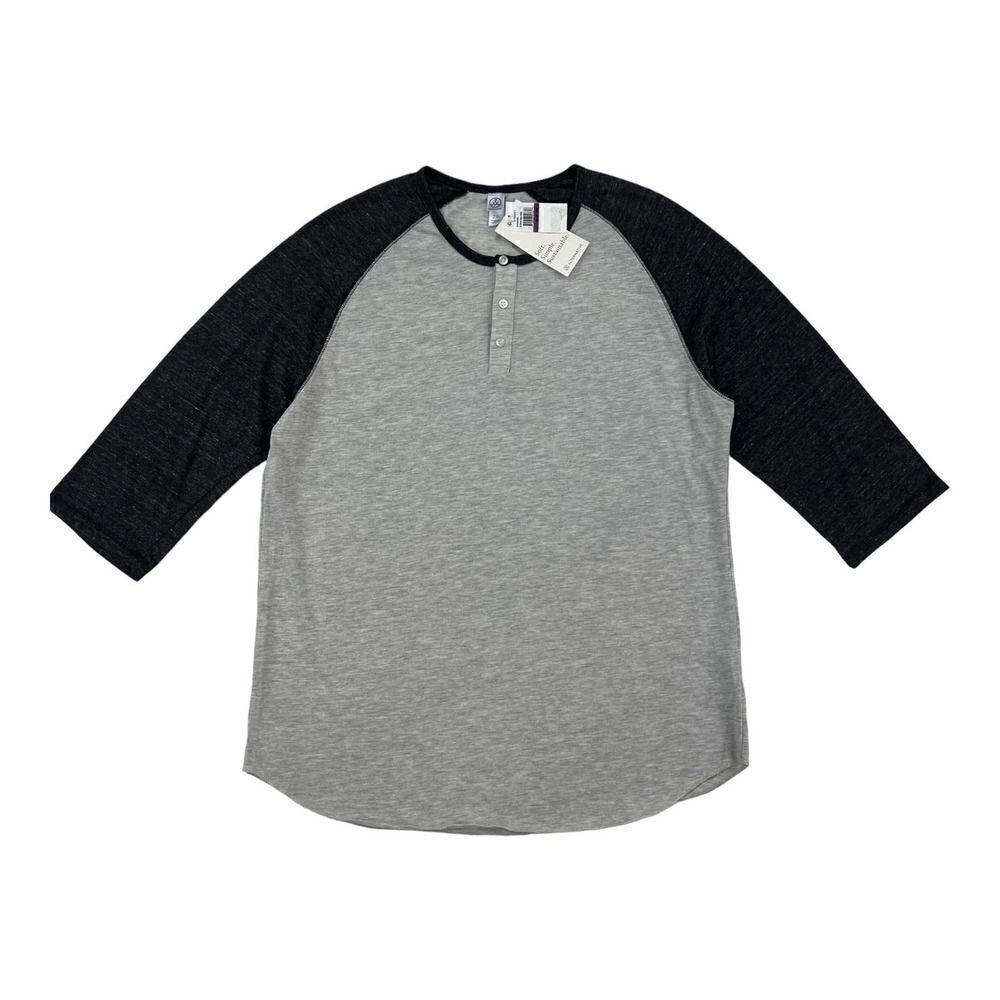 New  Alternative Men Grey Henley Pullover Crew Neck 3/4 Sleeve Sweatshirt US XXL